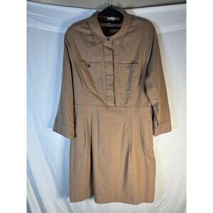 J. Crew Women's Size 12 Long-Sleeve Cotton Wool Utility Chino Shirt Dress Brown